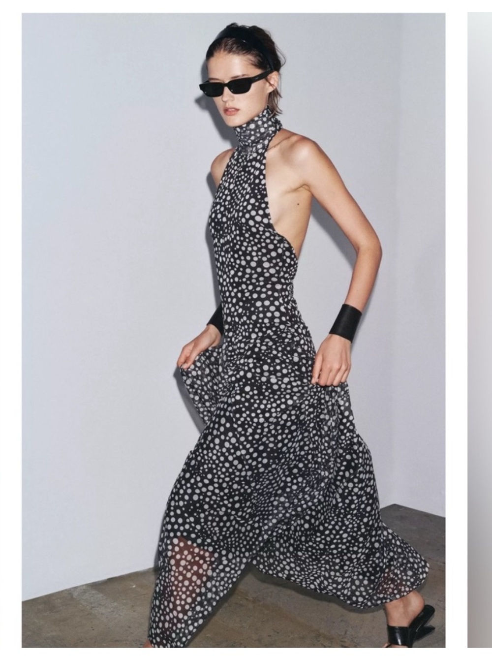 Zara Black and White Polka Dot Halter Dress